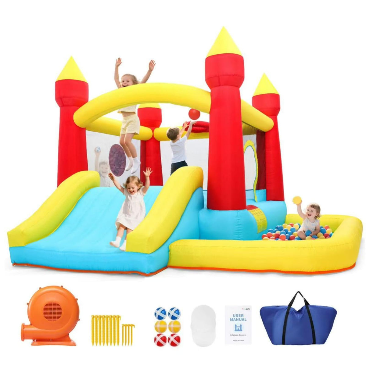 Toiyjofe bounce house with slide front view for active indoor or outdoor fun