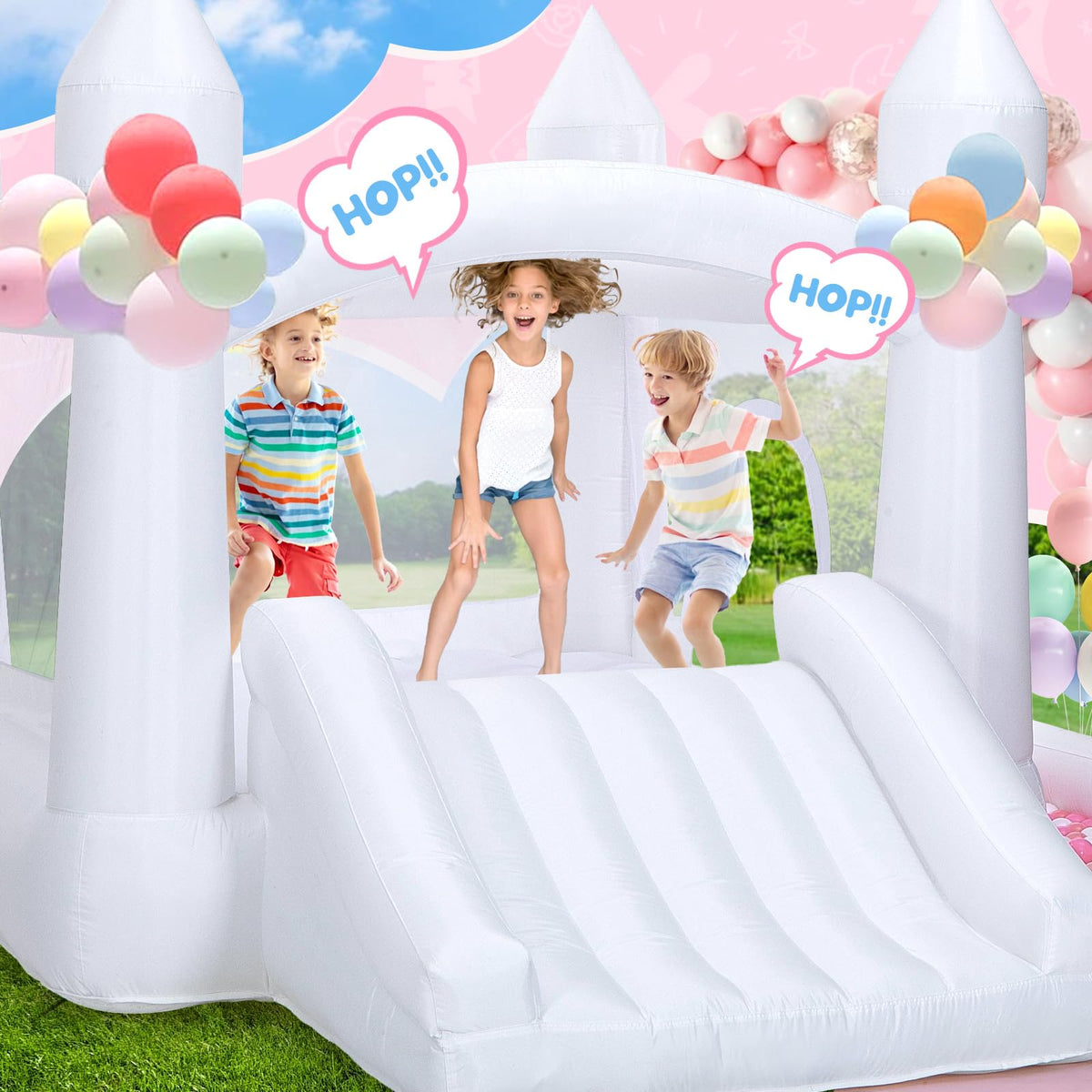 Toiyjofe white bounce house interior ball pit invites imaginative play