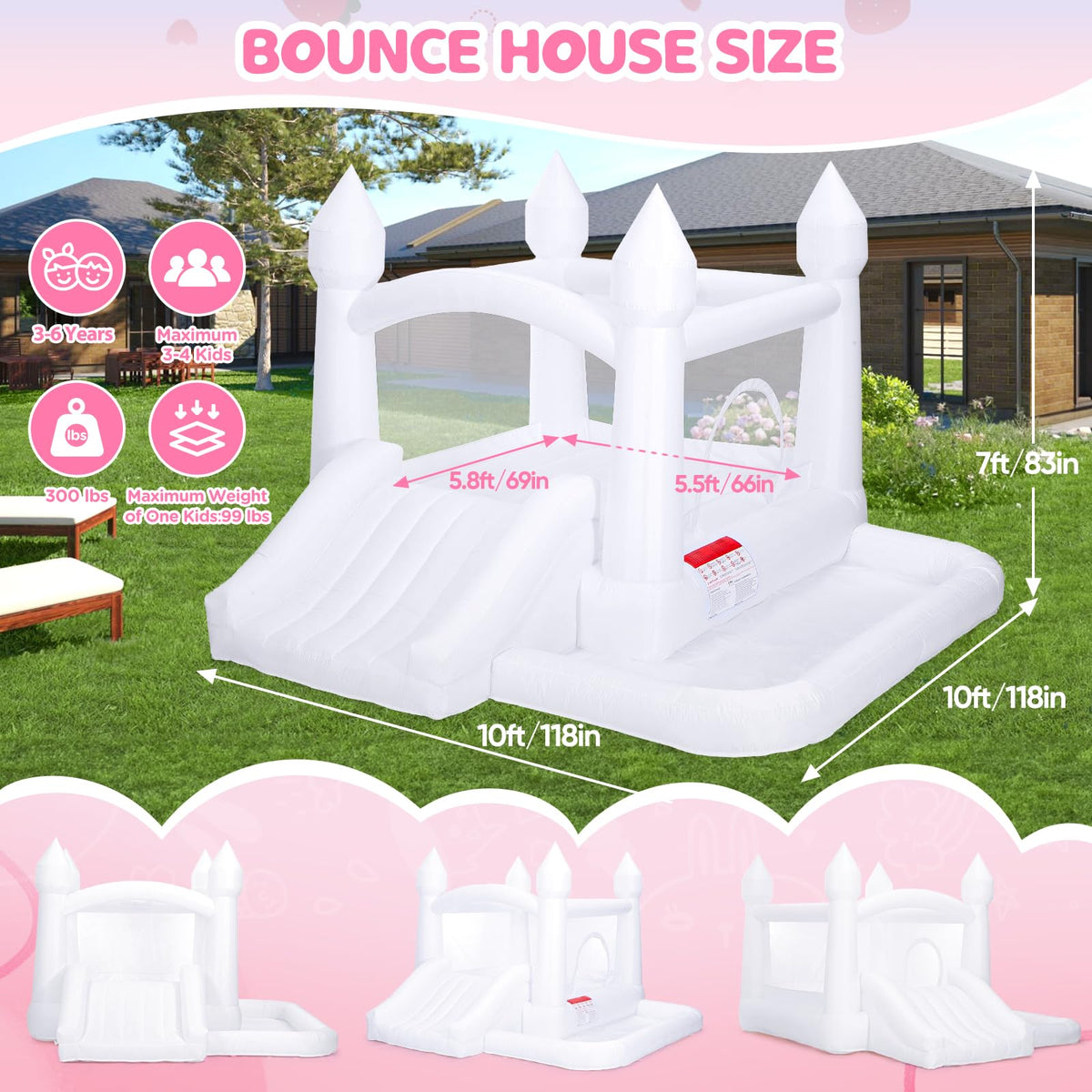 Toiyjofe bounce house side view with secure mesh enclosure for toddlers