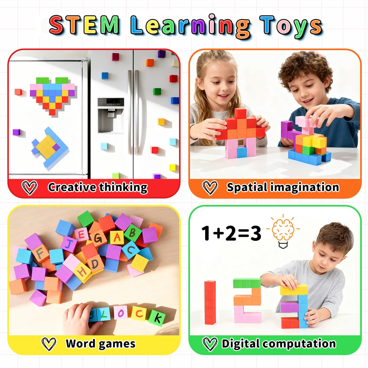 TOKBLOK rainbow blocks arranged for color recognition and fine motor play.