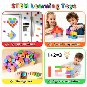 TOKBLOK rainbow blocks arranged for color recognition and fine motor play.