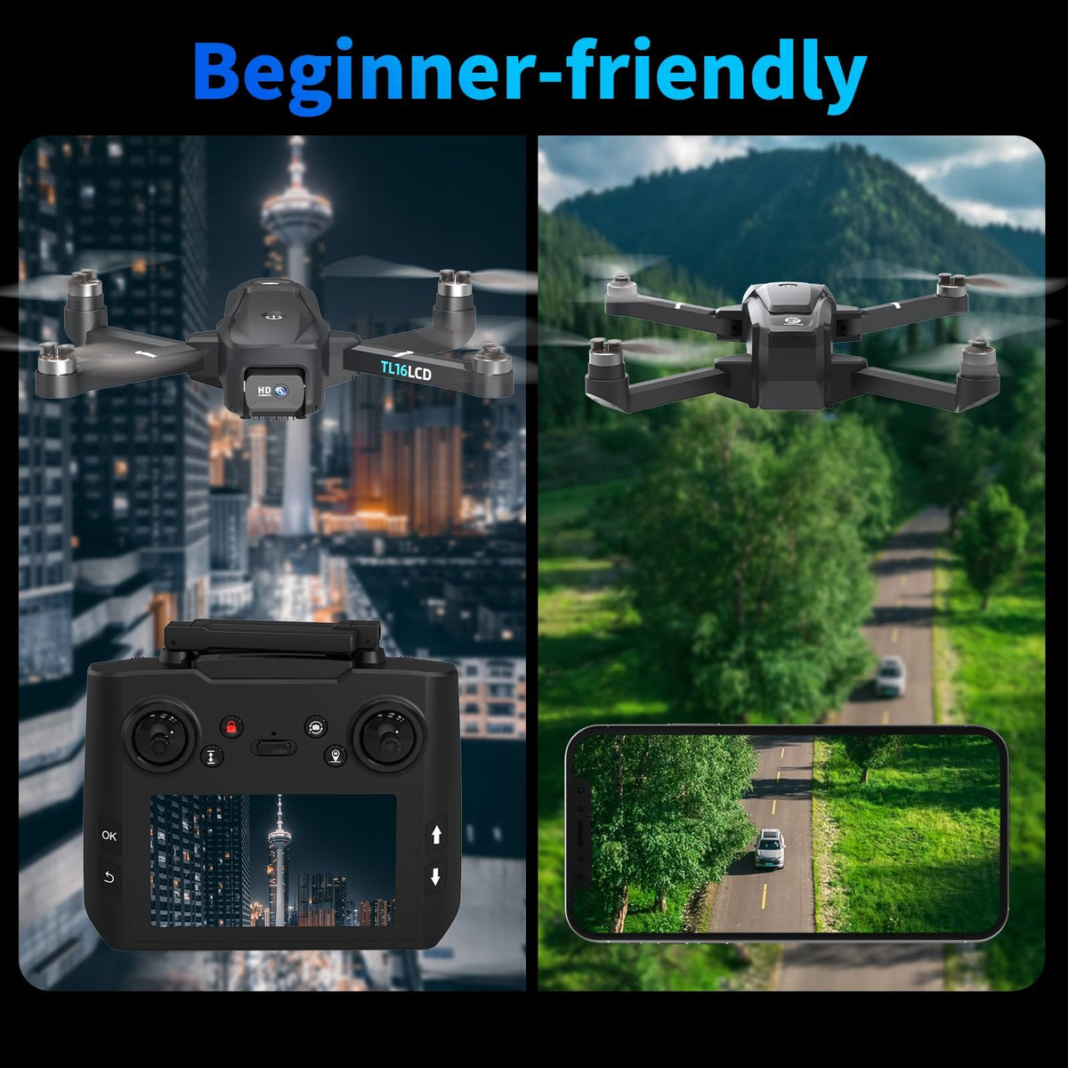Tolatoyus Drones Follow-Me and waypoint modes for cinematic shots.