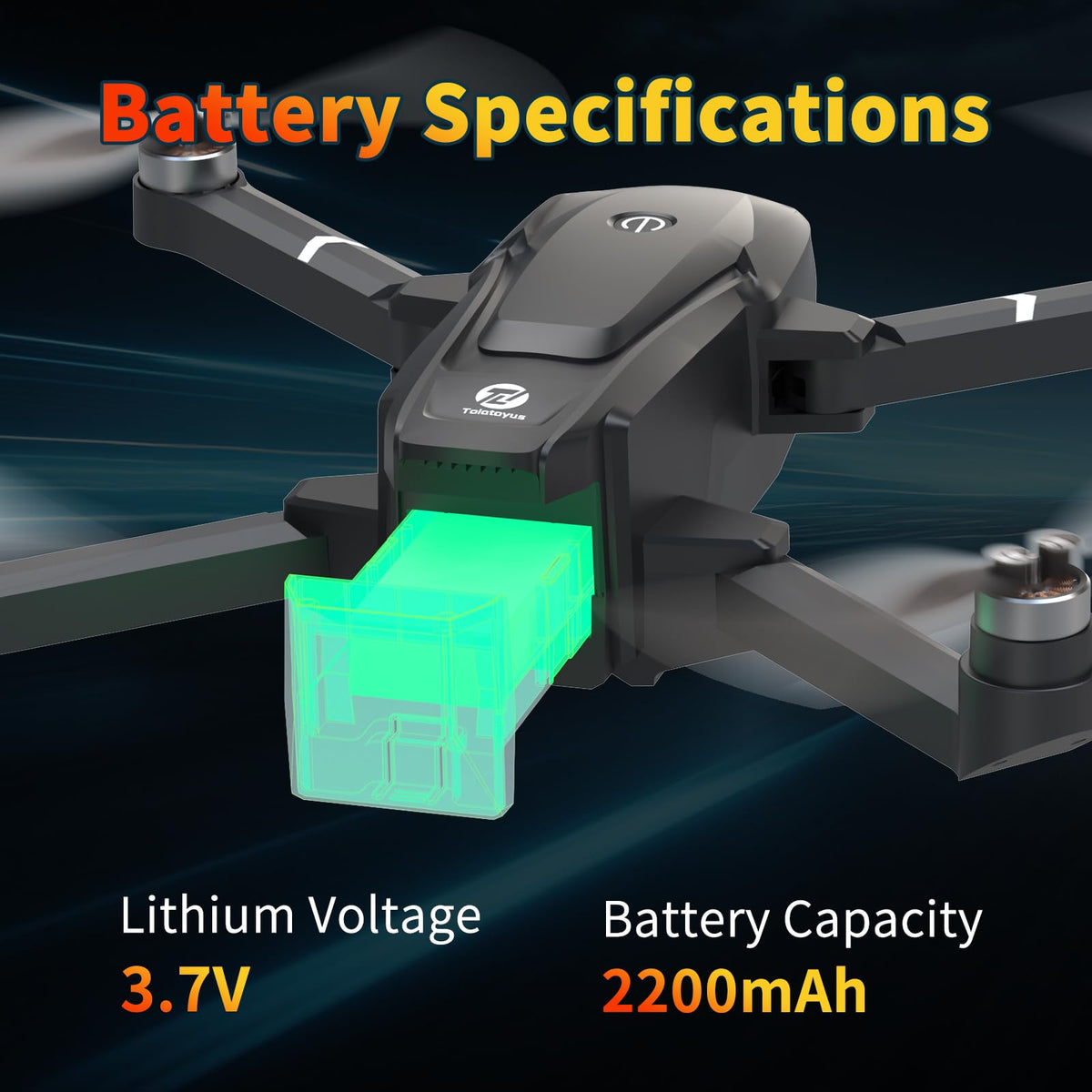 Tolatoyus TL16LCD battery 3.7V 2200mAh supports longer drone flights.