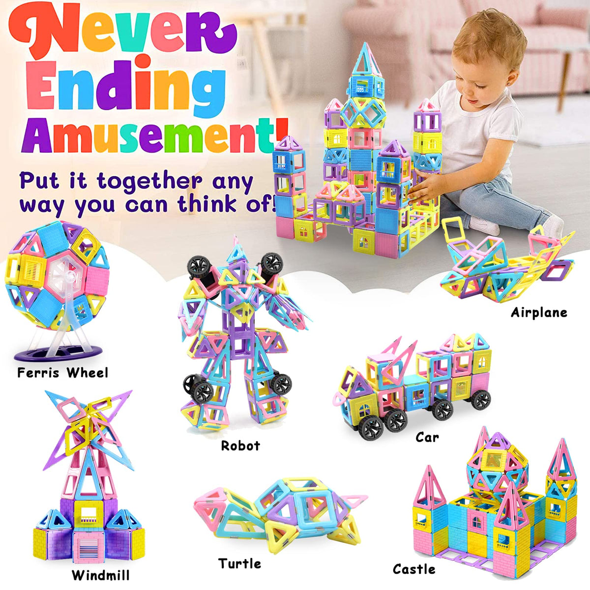 Tolnetr magnetic tiles boost color and shape recognition during creative builds.