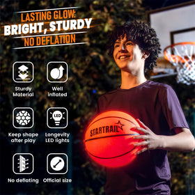 TOMLEON indoor-outdoor-use glow basketball supports year-round drills and fun.