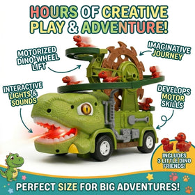 TOMLEON Dino Truck provides lights and sounds with a mute mode option.