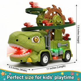 TOMLEON Dinosaur Truck in glow-in-dark mode lights up indoor play areas.