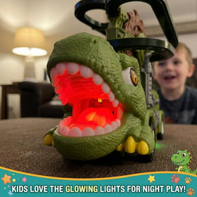 TOMLEON Dinosaur Truck ideal for indoor play on hard floors.