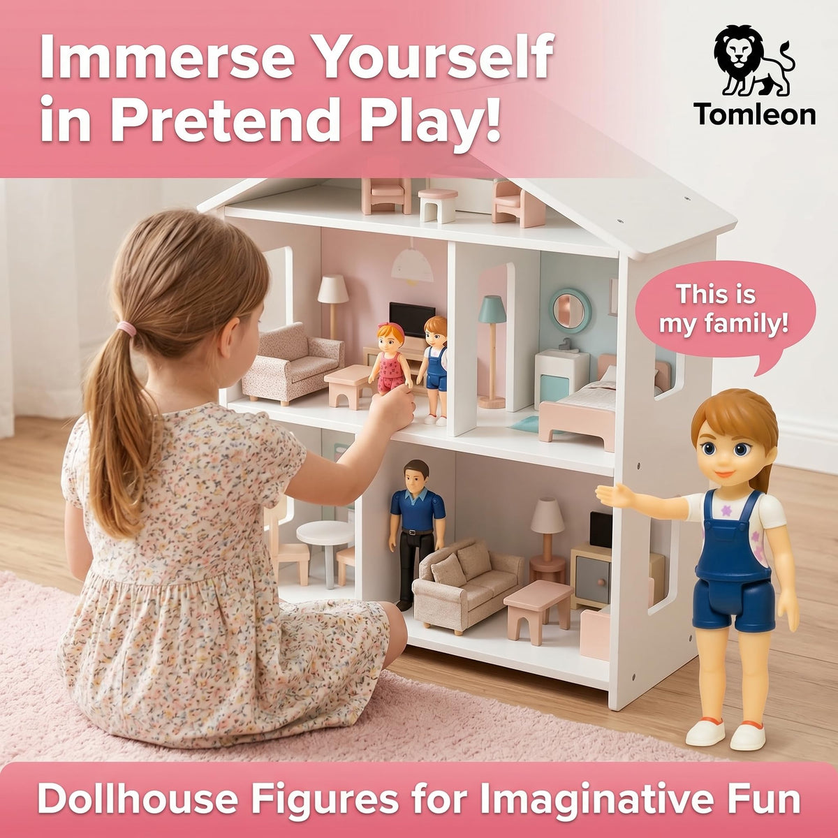 TOMLEON dollhouse figures with bendable joints enable dynamic storytelling.