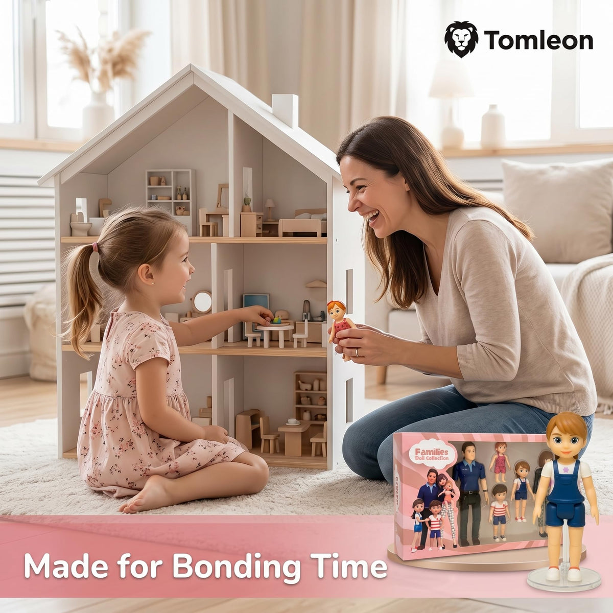TOMLEON family dollhouse toddler with poseable design for gentle, nurturing scenes.