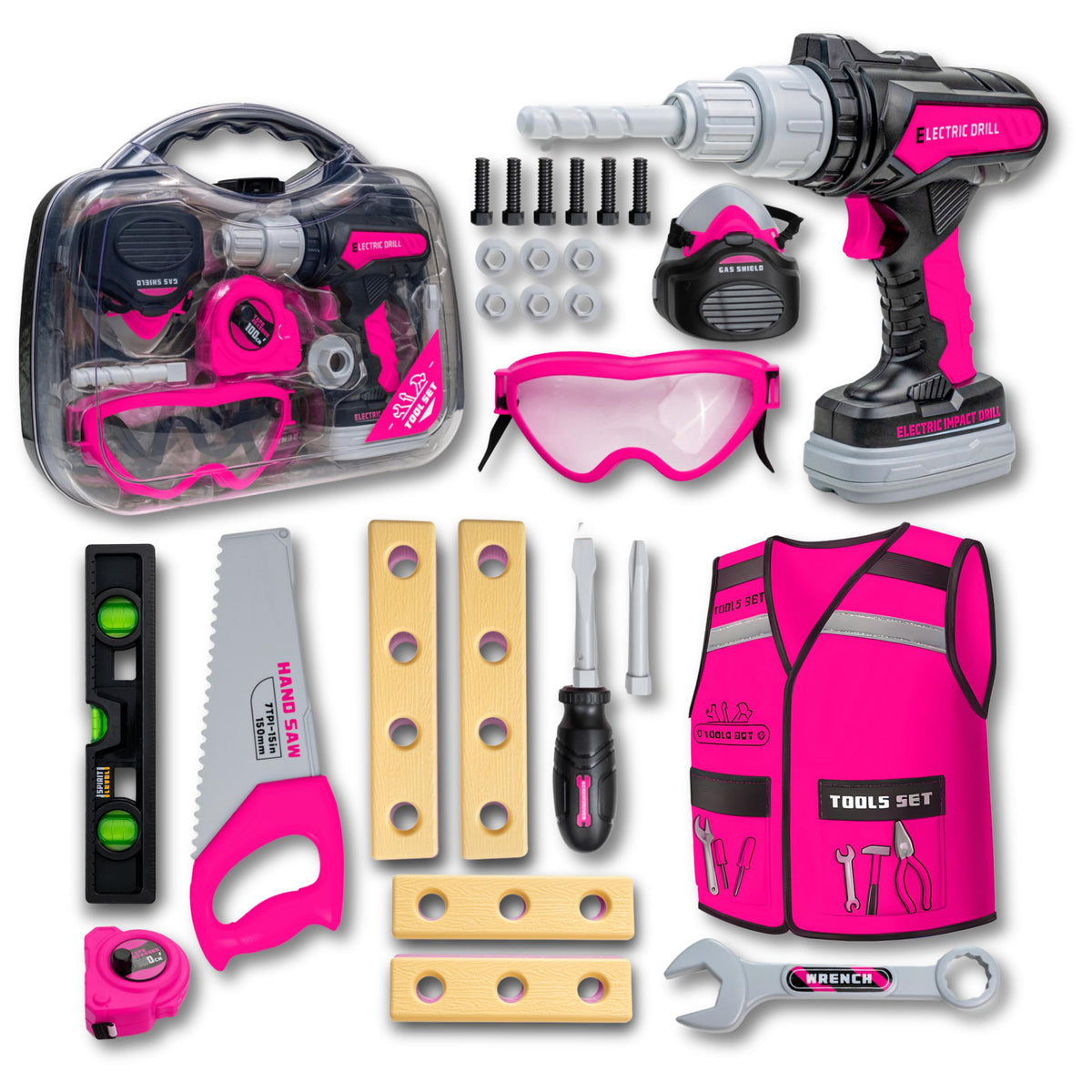 TOMLEON battery drill in kids tool set, great for imaginative play and motor skills
