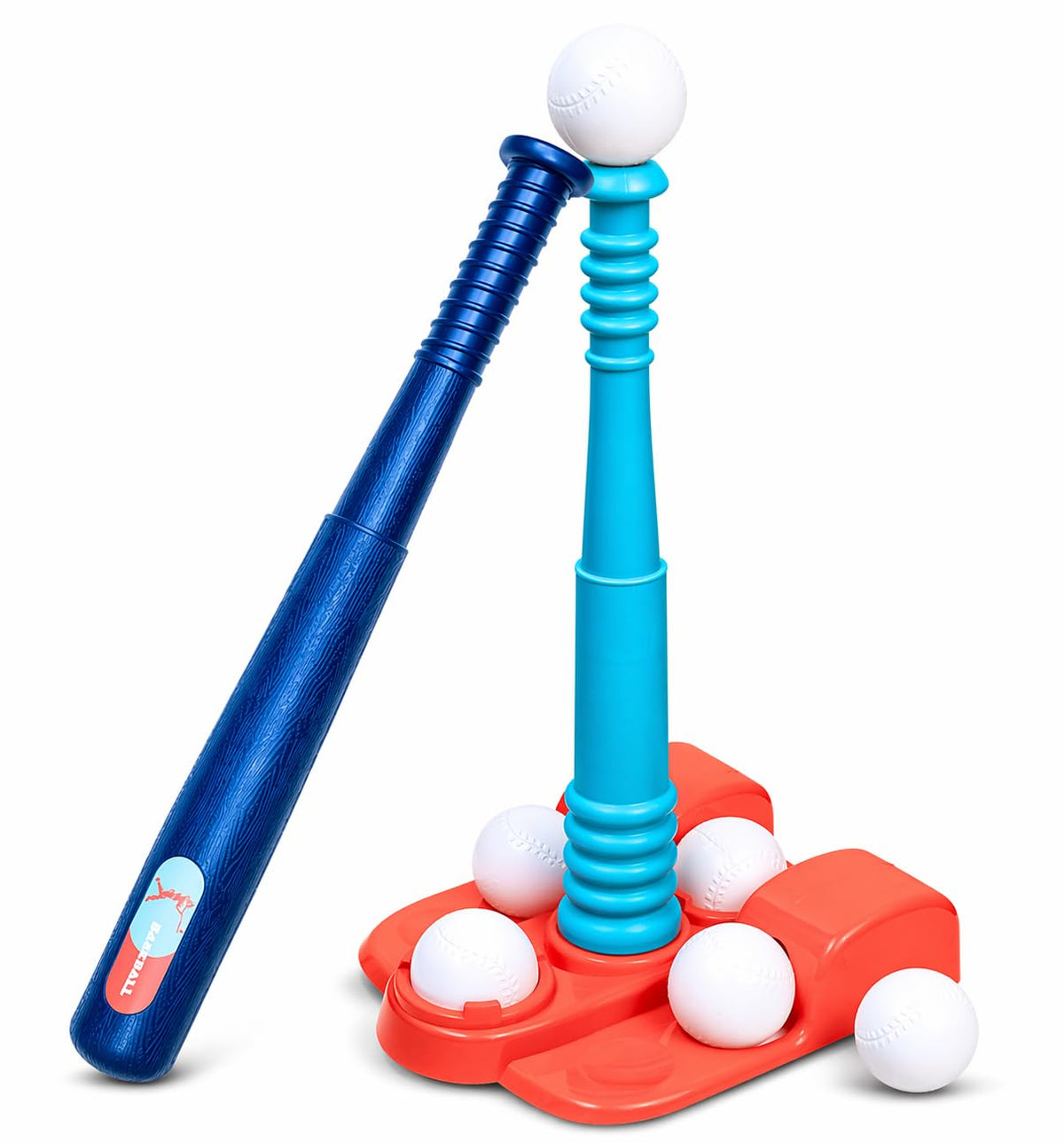 TOMLEON T Ball Stand adjustable tee in use for growing players' batting practice.