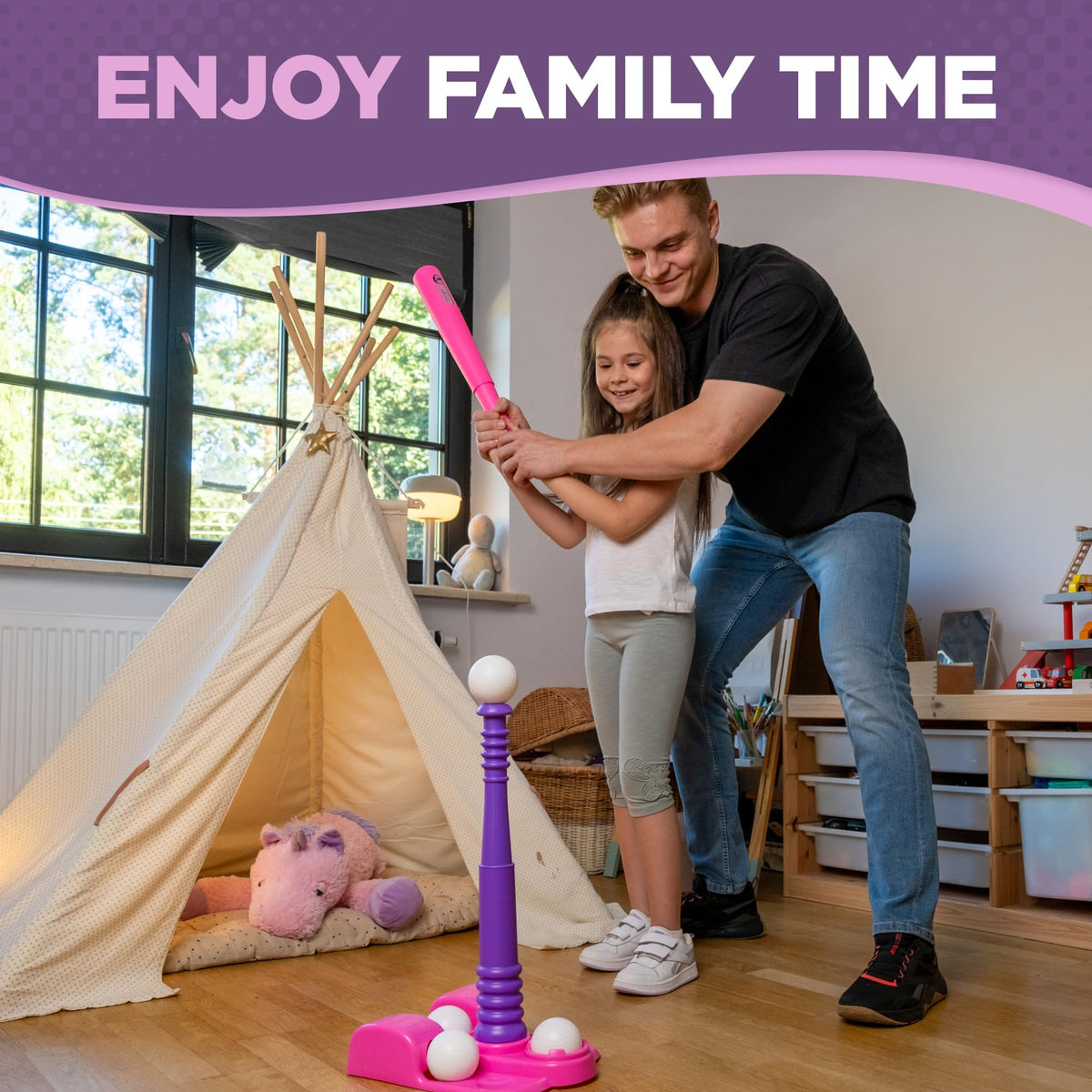TOMLEON family play setup for quick, shared backyard sessions.