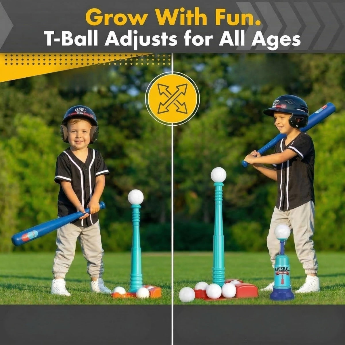 Tomleon tee-ball set with six large balls ready for backyard practice