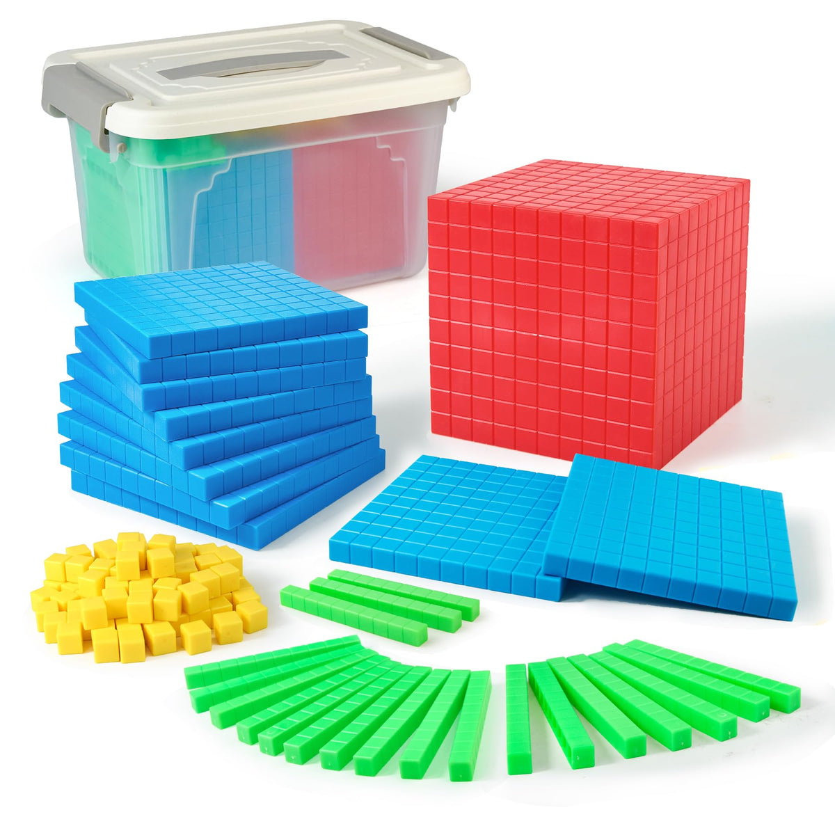 TOMMYHOME base ten blocks set showing all pieces for hands-on place value practice