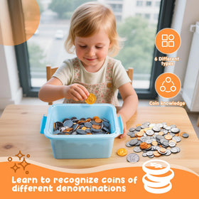 TOMMYHOME coins with toy cash register for role-play shopping