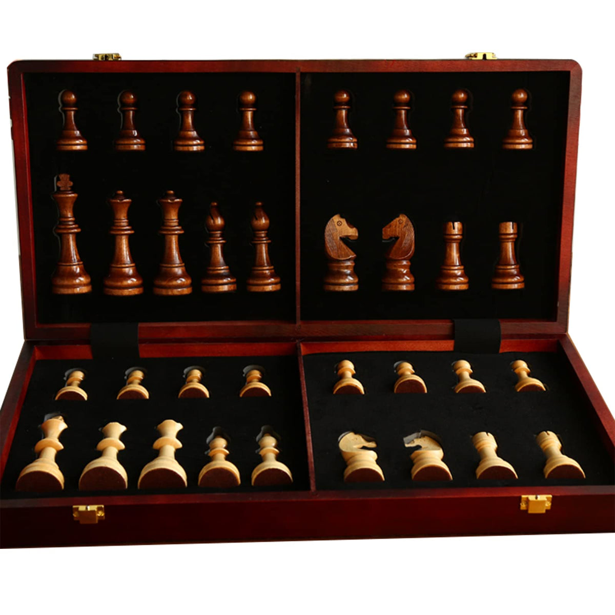 Tomost 20-inch foldable walnut chess board for convenient play and storage.