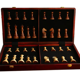Tomost 20-inch foldable walnut chess board for convenient play and storage.