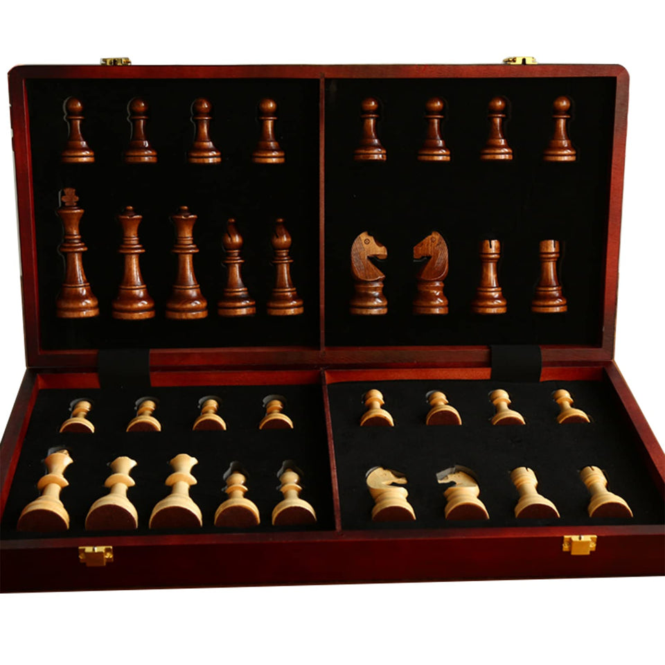 Tomost 20-inch foldable walnut chess board for convenient play and storage.