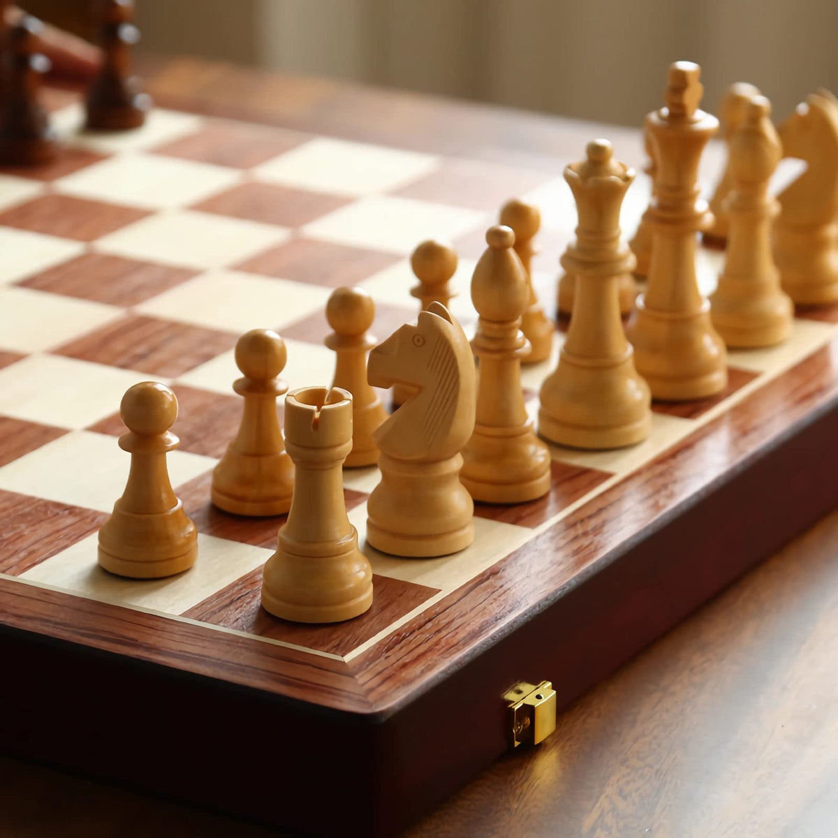 Tomost solid walnut chess pieces in classic Staunton design for durable gameplay.
