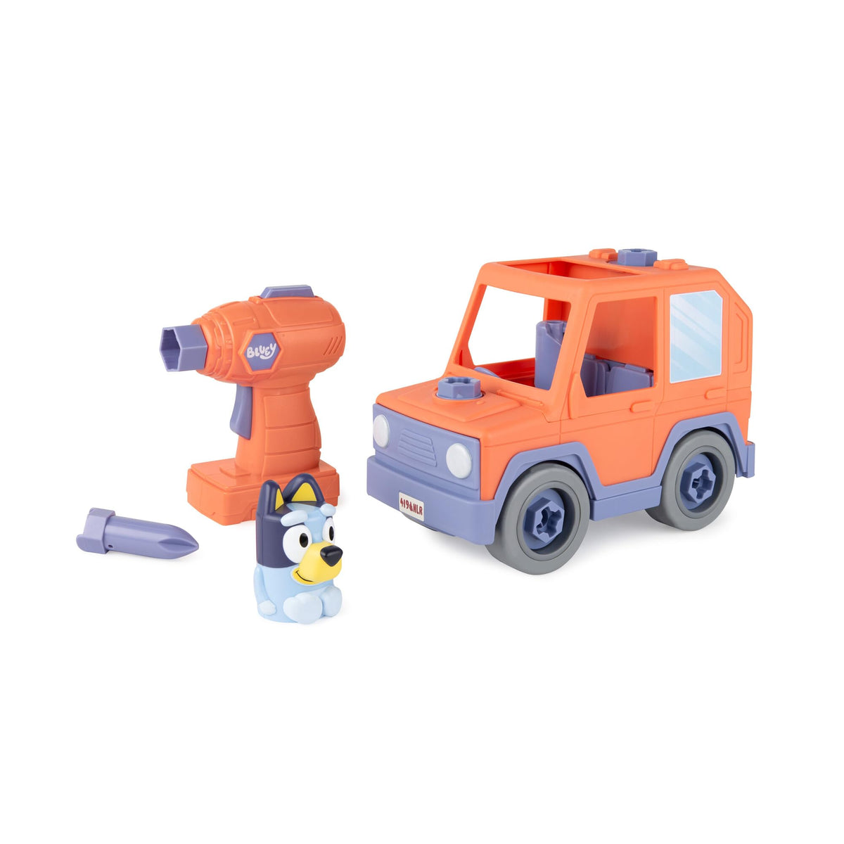 TOMY Build-A-Buddy Bluey Car assembly parts designed for toddler-friendly play.