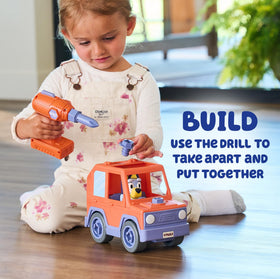 TOMY Build-A-Buddy toy drill shown for interactive construction.