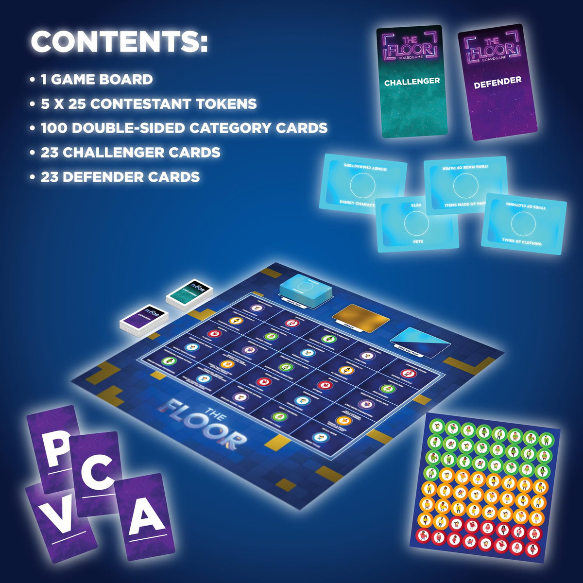 TOMY The Floor category cards showing diverse topics for dynamic rounds