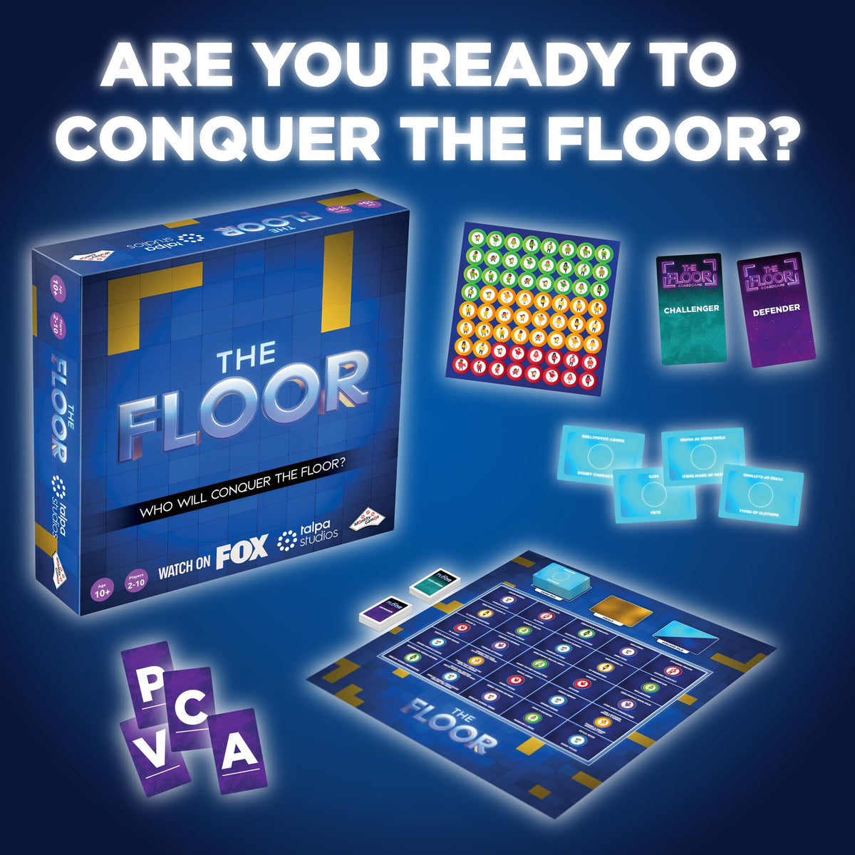 TOMY The Floor game box contents including board, cards, and timer