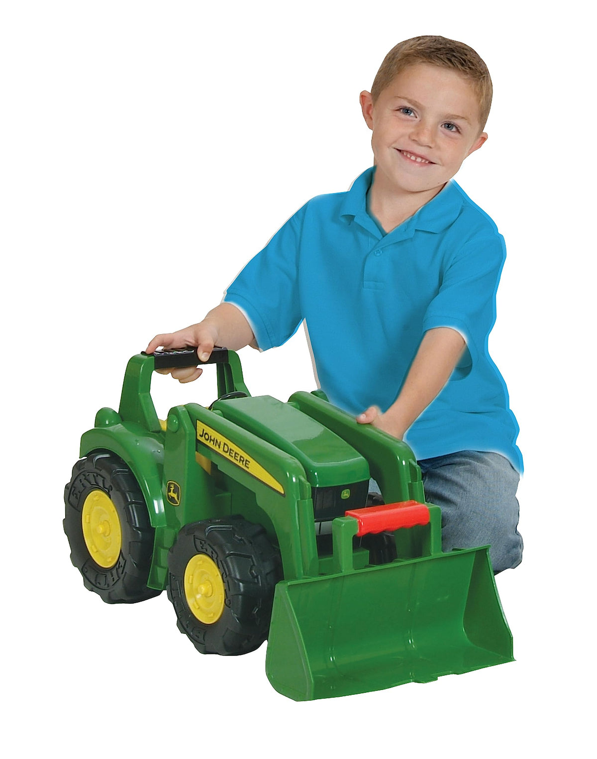 TOMY John Deere 21-inch Big Scoop Tractor front loader for easy scooping outdoors.