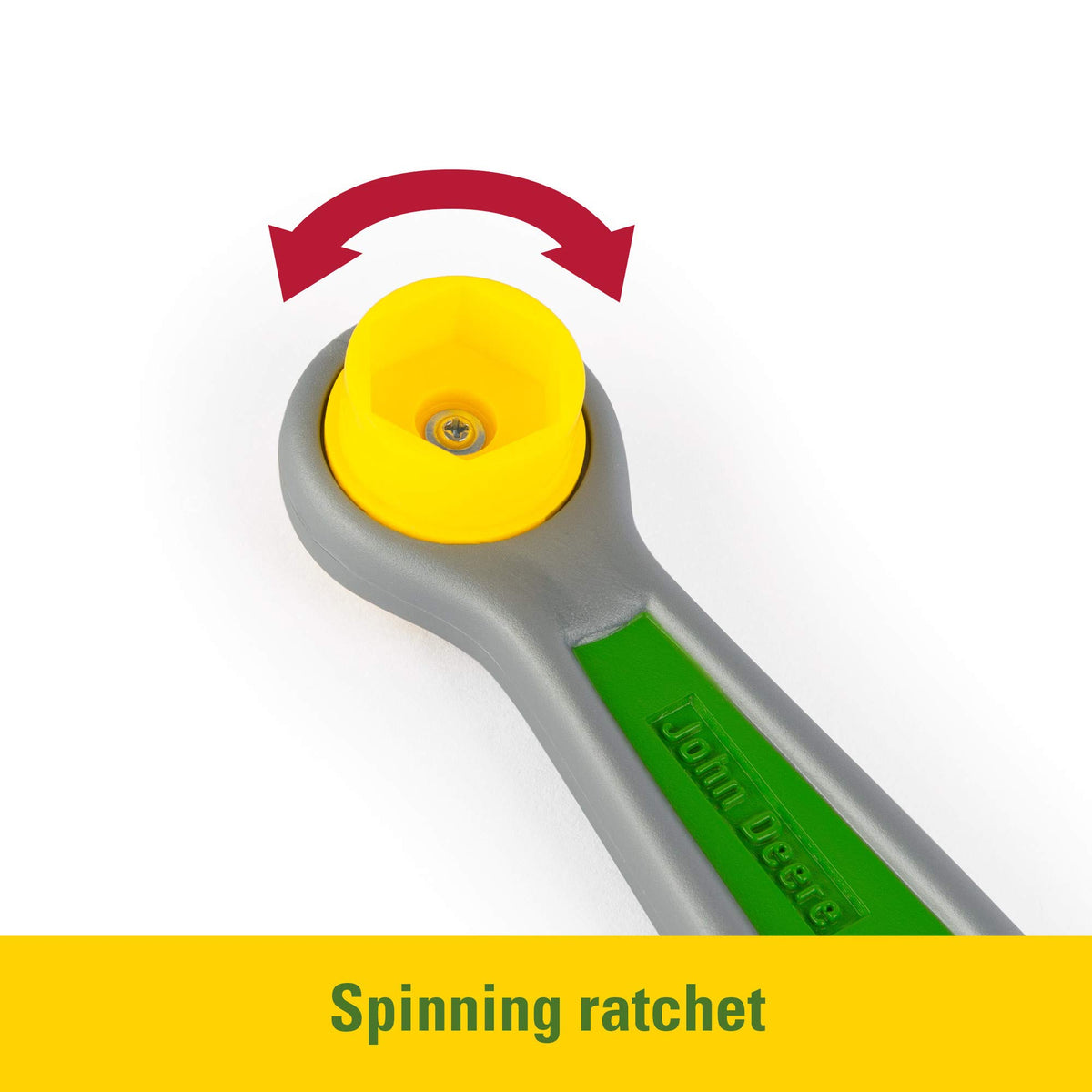 TOMY John Deere Deluxe Toolbelt screwdriver included for fine motor practice.