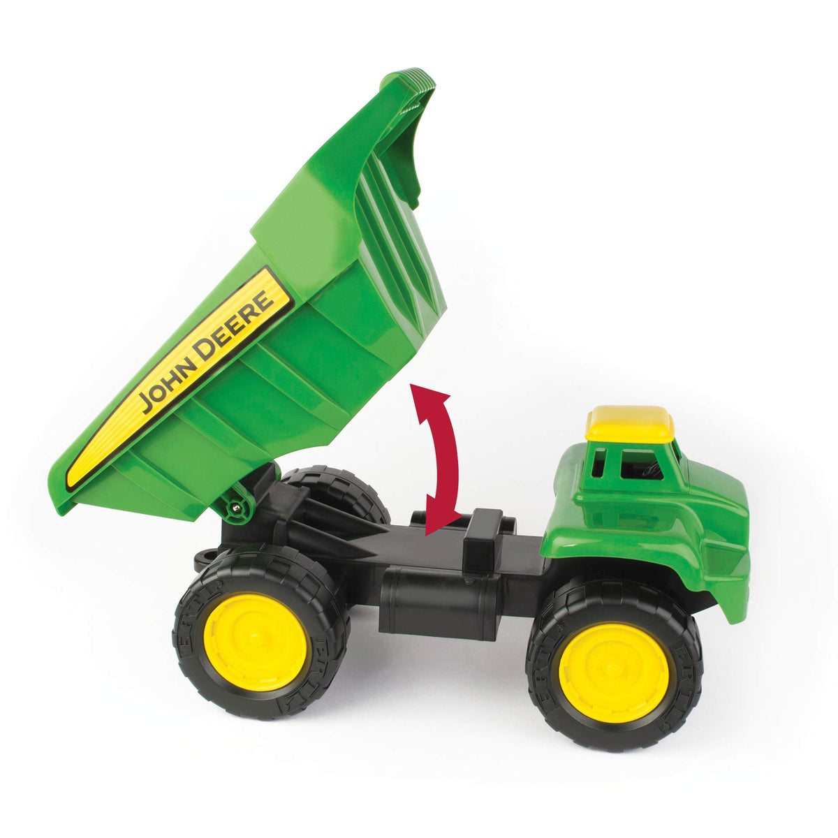 TOMY John Deere dump truck wheels rolling smoothly across surfaces
