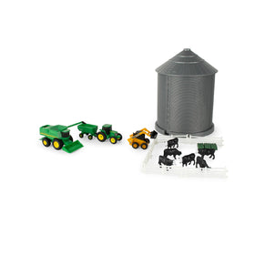 TOMY John Deere grain bin playset doubles as storage for tidy play sessions.