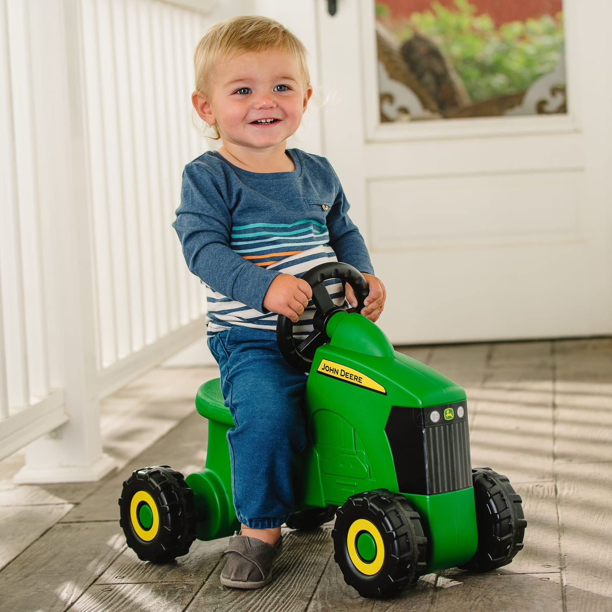 TOMY John Deere Sit N Scoot tractor durable body for indoor outdoor play
