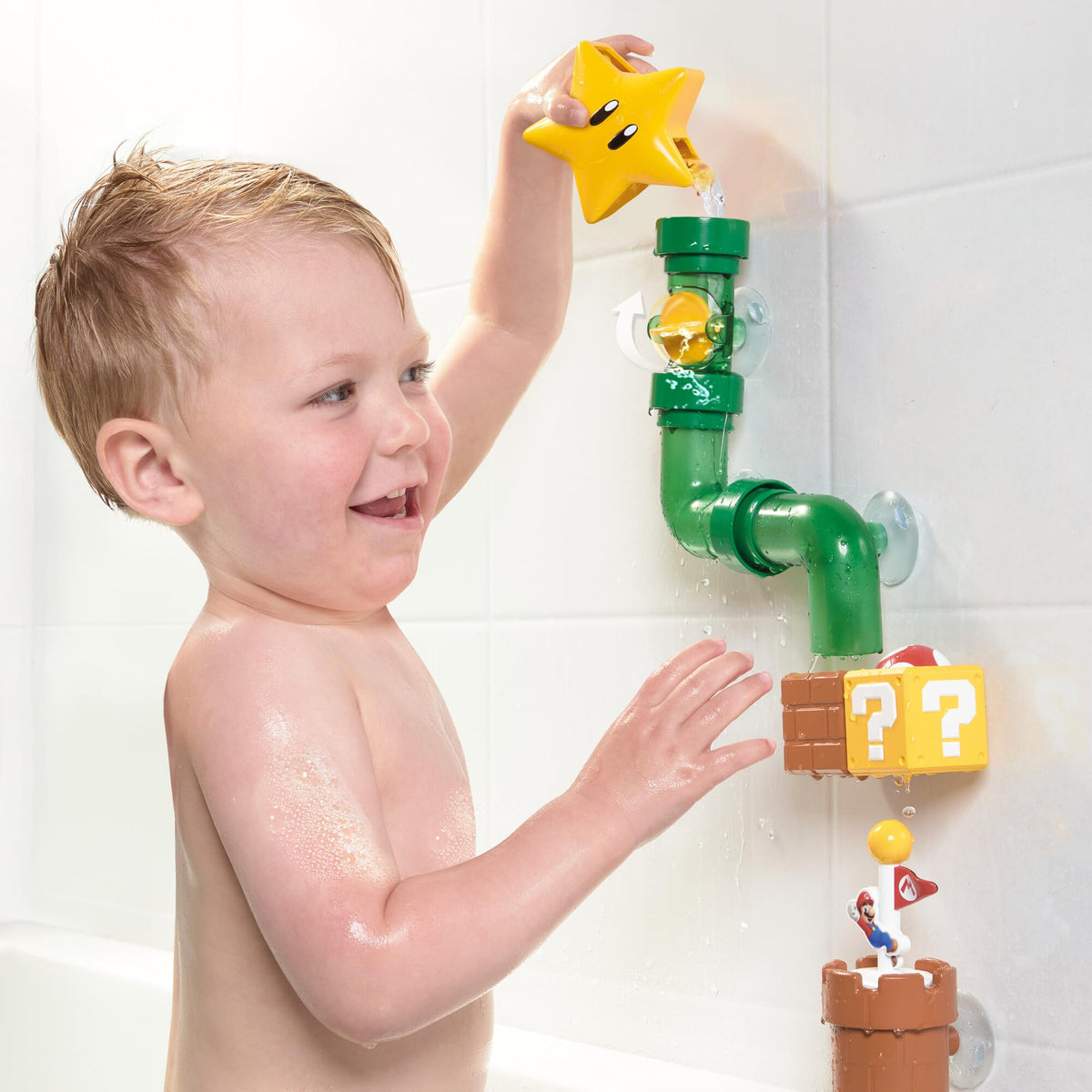 TOMY My Mario Pipes Playset features a coin-spin action for engaging play.