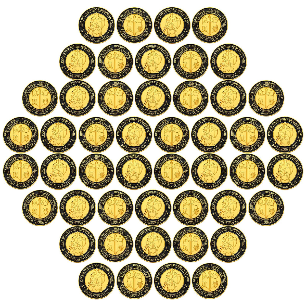 Tondiamo Armor of God coin front view, compact reminder for daily inspiration.