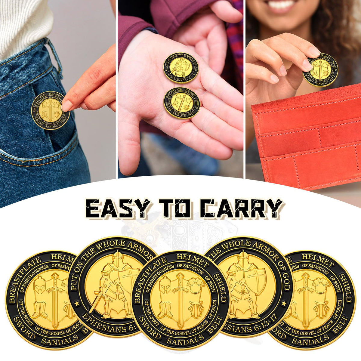 Tondiamo gold and black armor coin detail, durable alloy build.