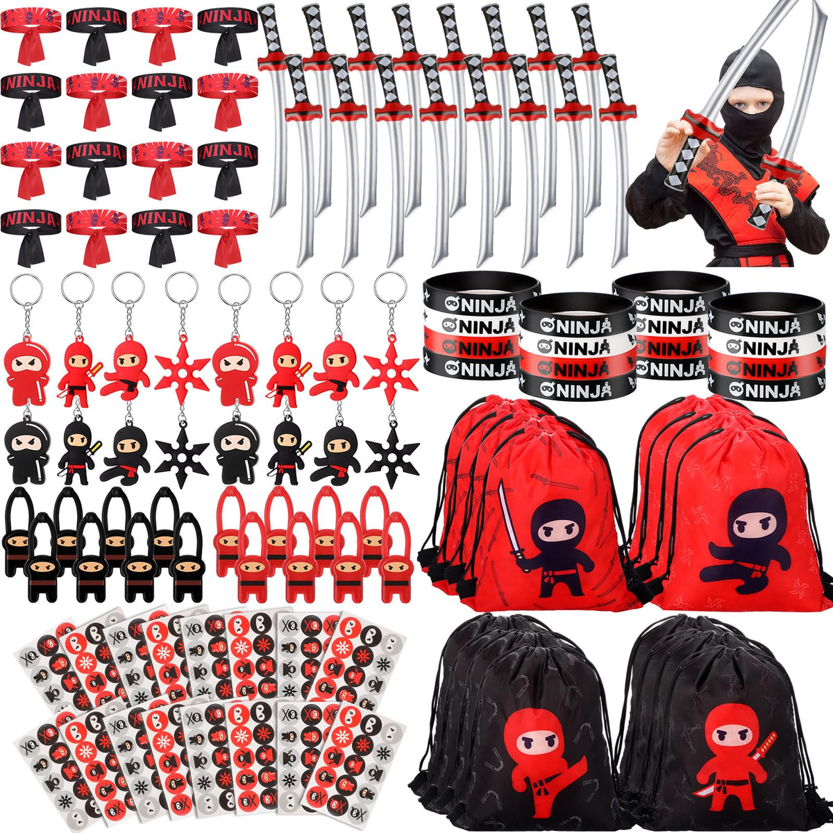 Tondiamo ninja drawstring bag for practical party storage and bold visuals.
