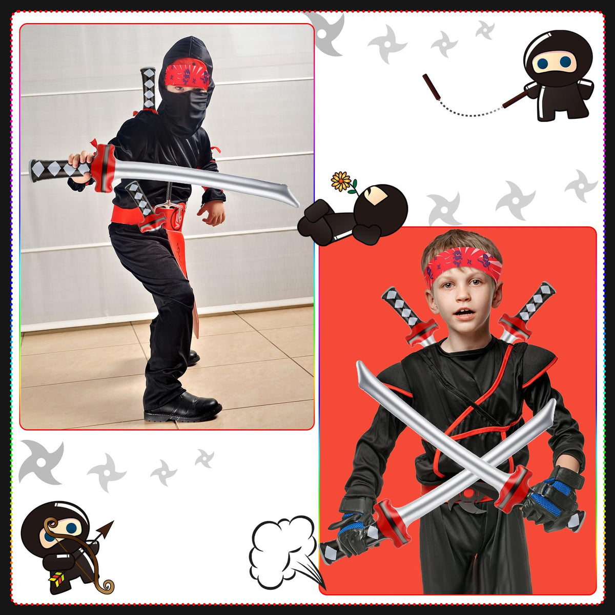 Tondiamo ninja sticker set enhances decor and photo moments at the party.