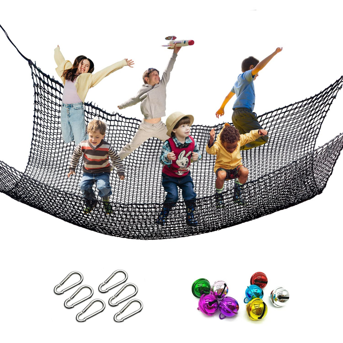 Tongmo Climbing Cargo Net setup shows a sturdy 6.5' x 9.8' play area.