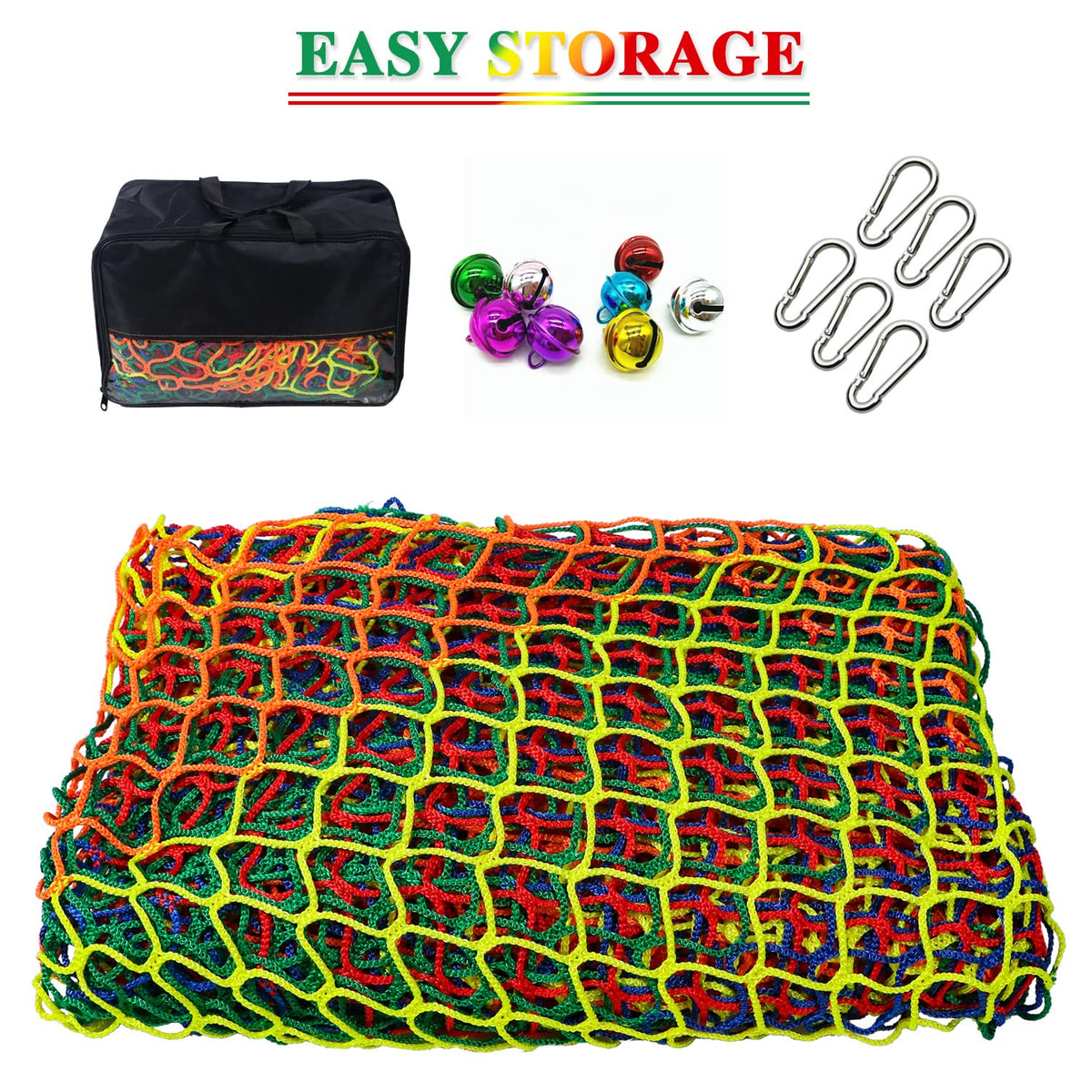 Tongmo net ships with six carabiners for quick, secure setup