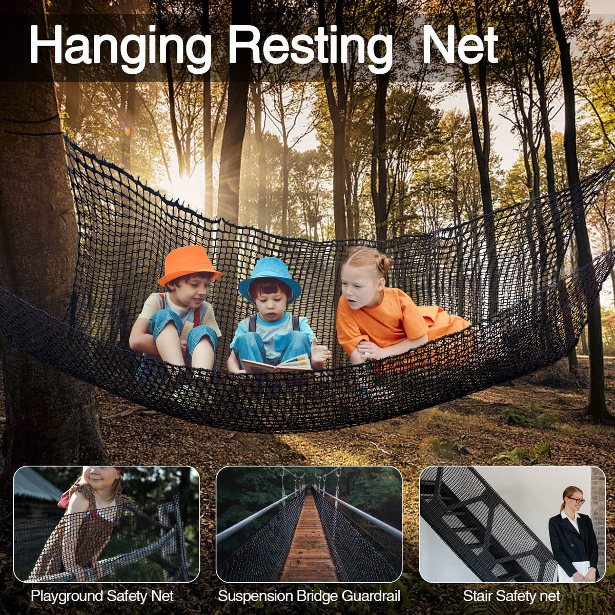 Kids climb the Tongmo net indoors and outdoors for active play.
