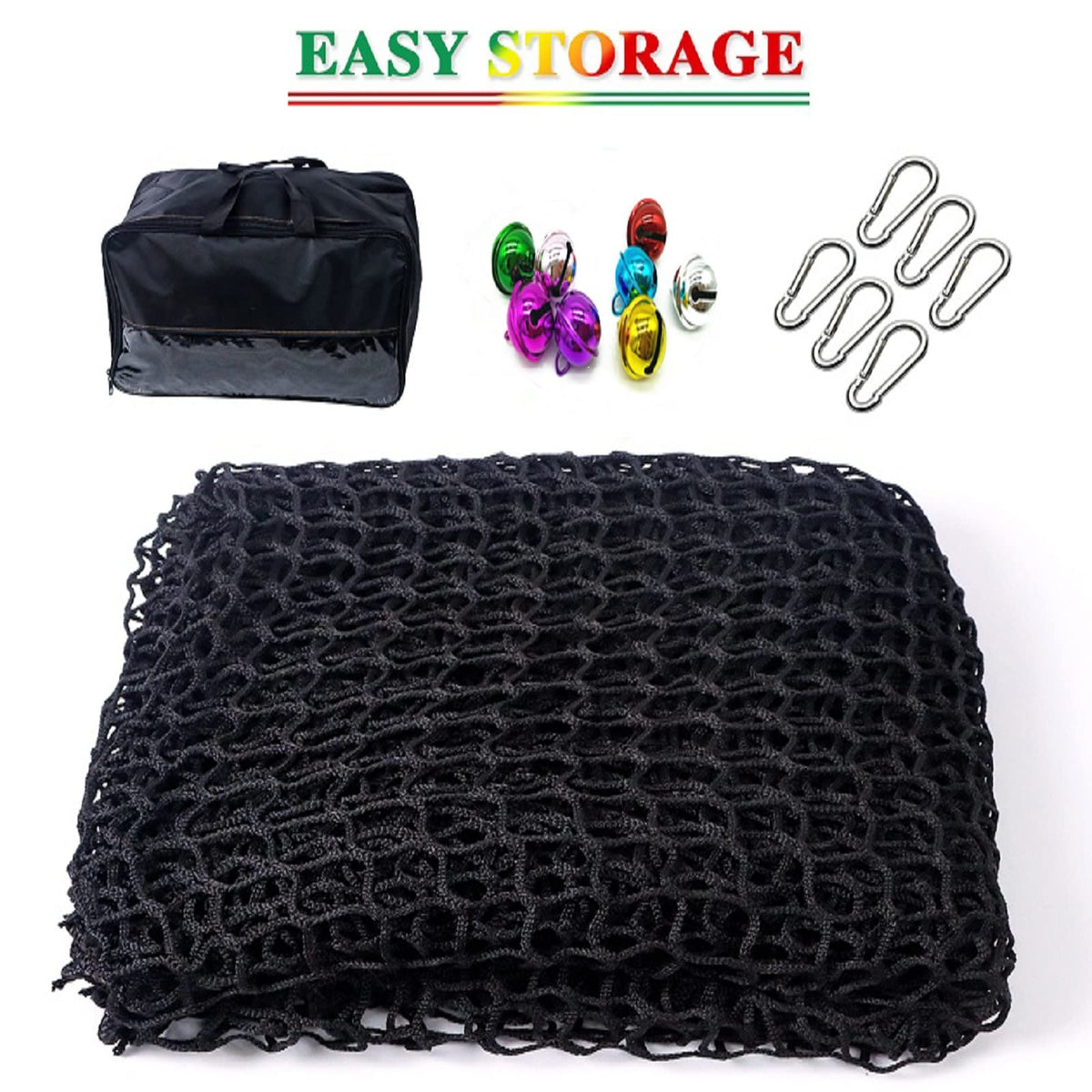 Storage bag and carabiners included for easy transport and setup.