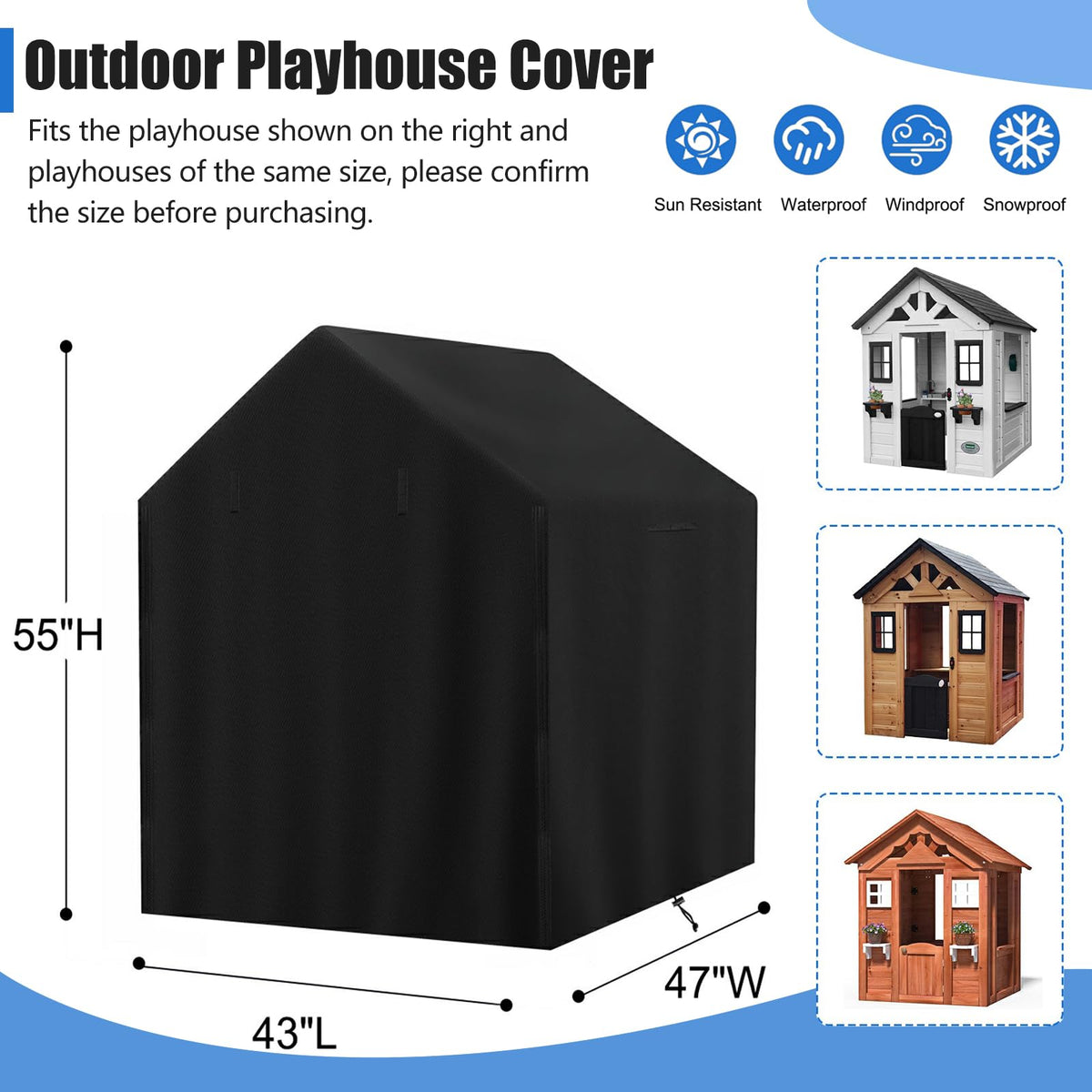 Tonhui all-weather playhouse protection covering sun, rain, and dust