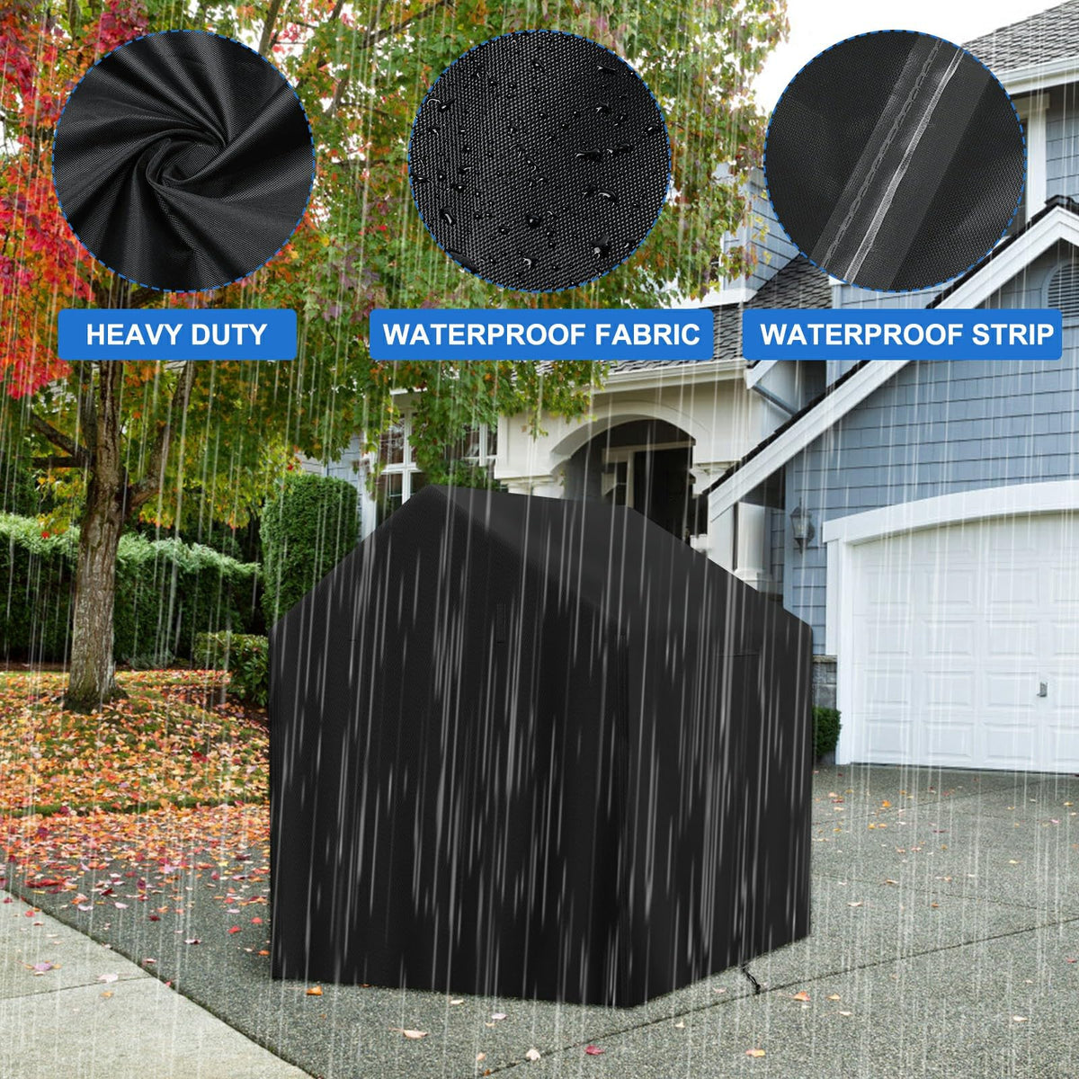 Tonhui waterproof Oxford fabric cover guarding a wooden backyard playhouse