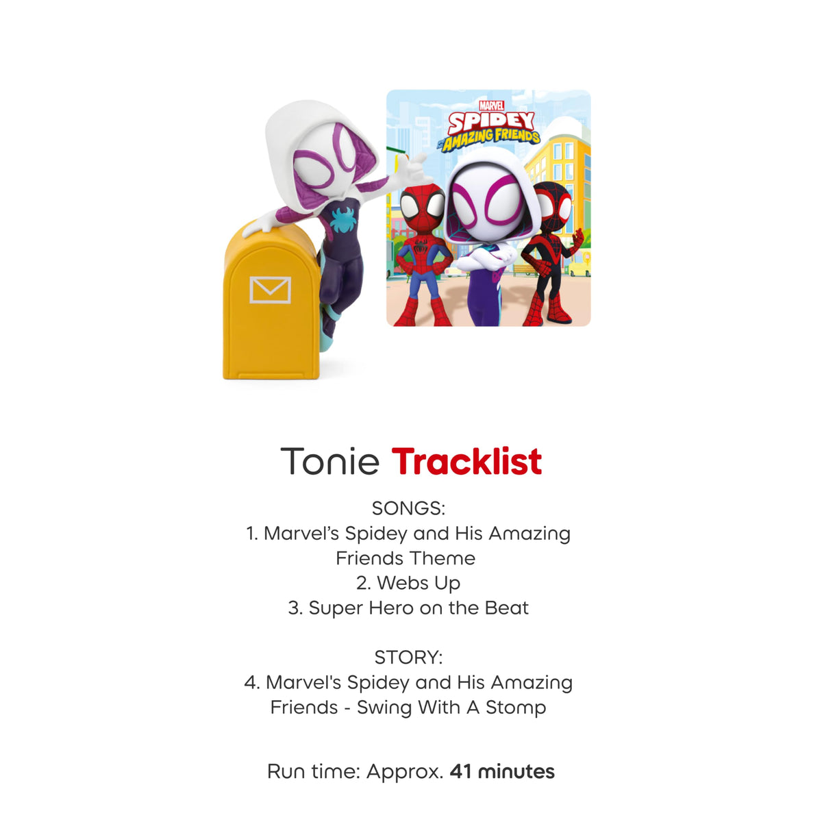 Tonies Ghost-Spider pack includes three songs and one story for 41 minutes.