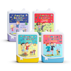 Tonies 4-pack cover art for Amelia Bedelia & Friends, promotes family listening