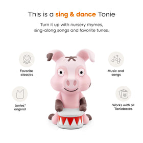 Tonies Animal Songs figurine shown during kids' dance and sing-along moments.
