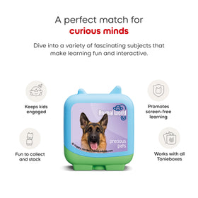 Tonies Animal World Wagging Dogs Tonie highlights friendly canine adventures for kids.