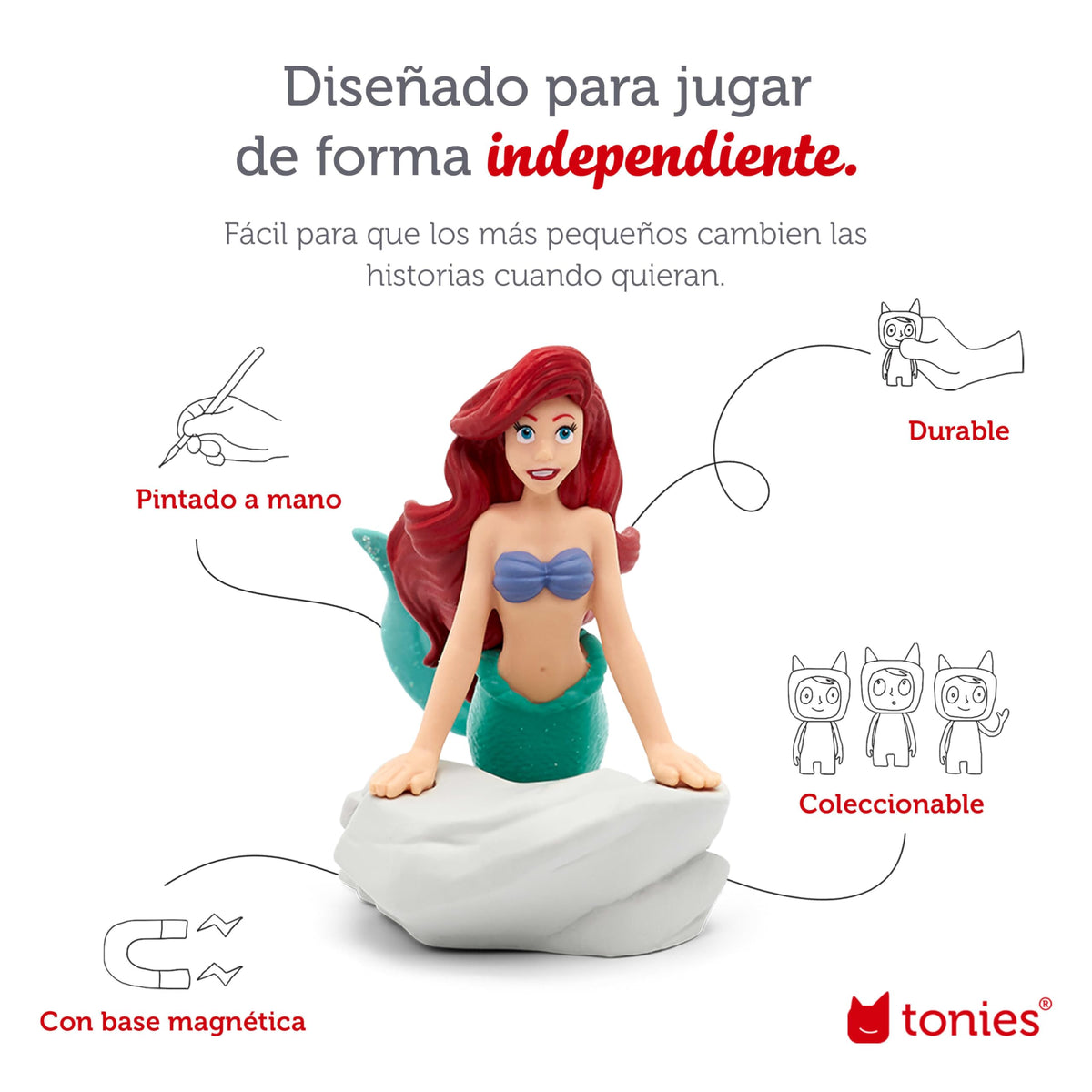 Ariel Tonie in Spanish language toy packaging for kids.