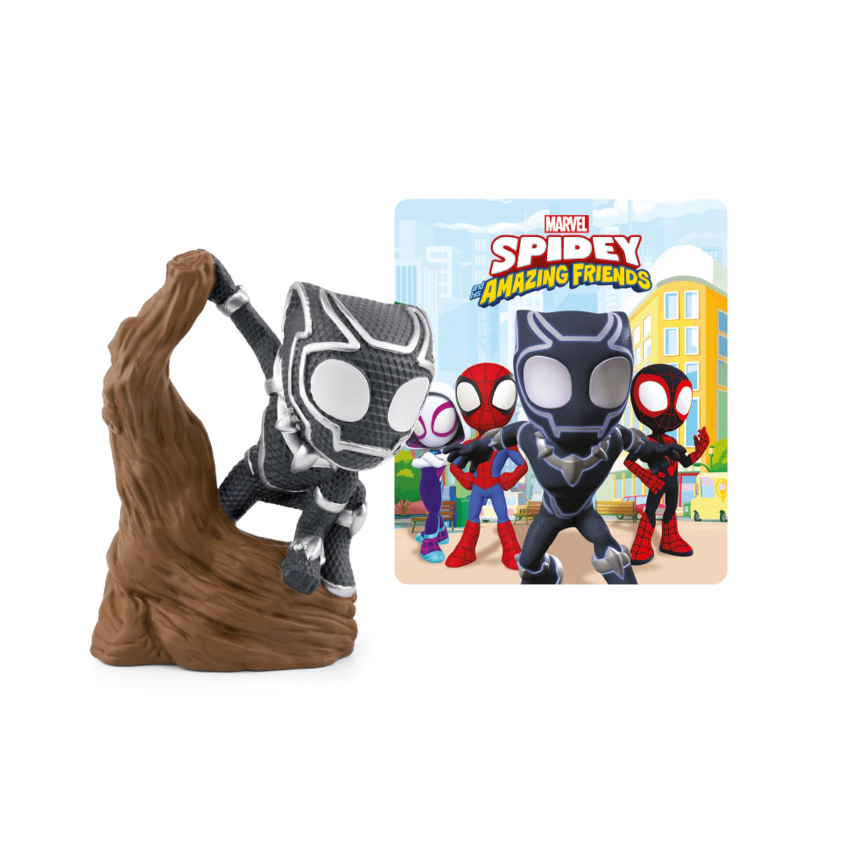 Tonies Black Panther figurine in a park scene inspires imaginative play and storytelling